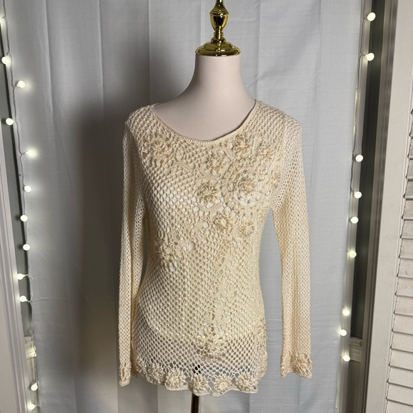 Peck & Peck Cream Crochet Blouse with Pearl Accent - Picture 11 of 11